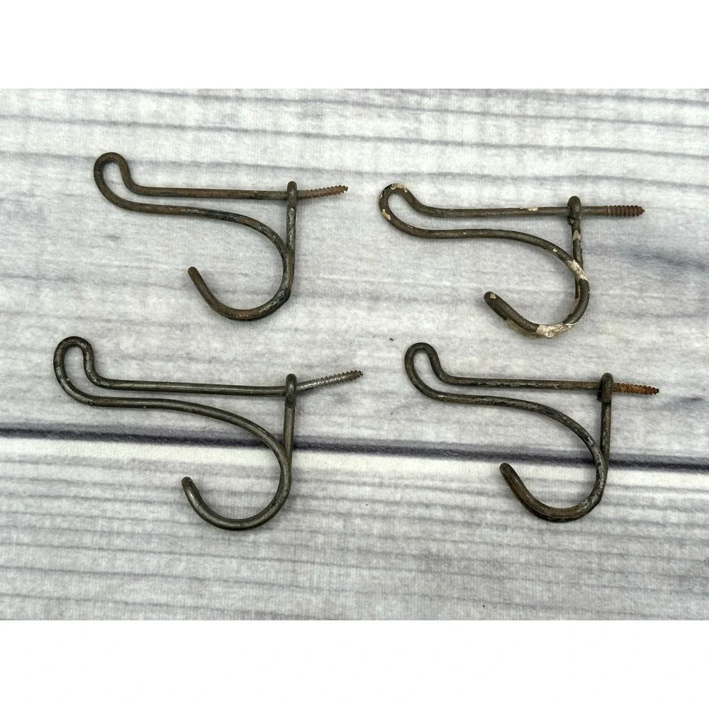 LOT OF 4 ANTIQUE BENT WIRE COAT HOOKS‎